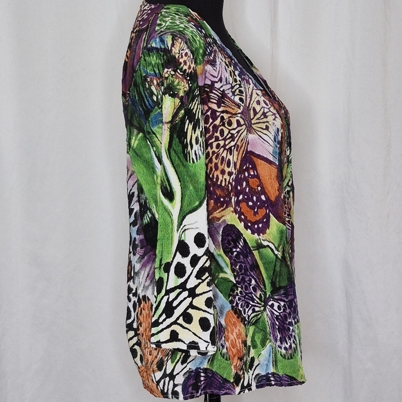 Alberto Makali Vibrant Crinkle Butterfly Open Front Cardigan Topper - Size M - Picture 3 of 10